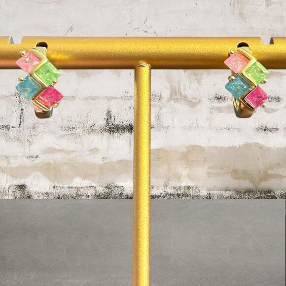 18K Gold Plated Rainbow Hoops NEW - Picture 6 of 6